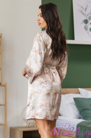 Халат-кимоно короткий женский Simfonia 4613 'Mia-Amore' - шелковый, с карманами и поясом Халат-кимоно короткий женский Simfonia 4613 'Mia-Amore' - шелковый, с карманами и поясом