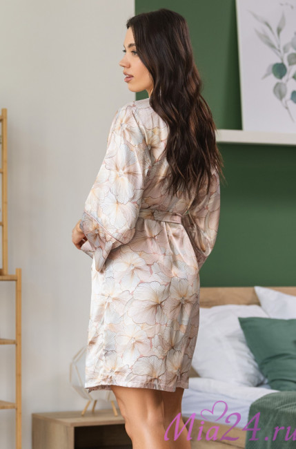 Халат-кимоно короткий женский Simfonia 4613 'Mia-Amore' - шелковый, с карманами и поясом Халат-кимоно короткий женский Simfonia 4613 'Mia-Amore' - шелковый, с карманами и поясом