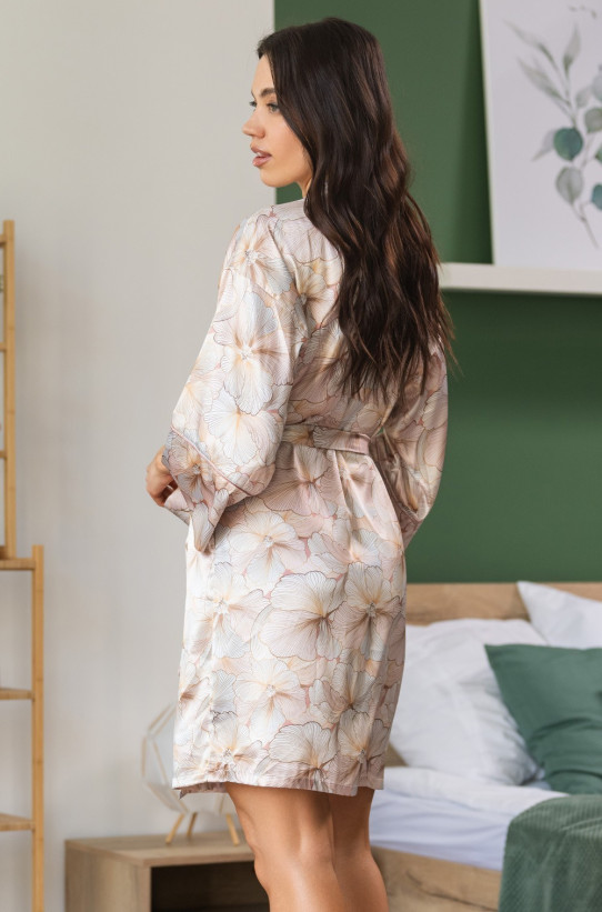 Халат-кимоно короткий женский Simfonia 4613 'Mia-Amore' - шелковый, с карманами и поясом 