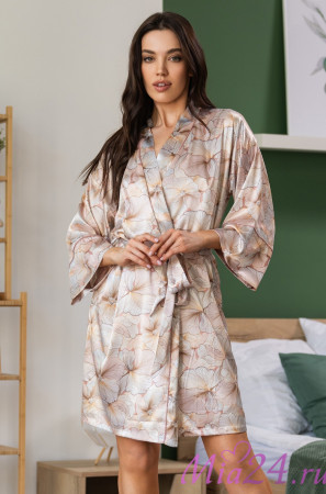 Халат-кимоно короткий женский Simfonia 4613 'Mia-Amore' - шелковый, с карманами и поясом Халат-кимоно короткий женский Simfonia 4613 'Mia-Amore' - шелковый, с карманами и поясом