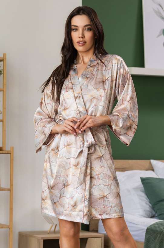 Халат-кимоно короткий женский Simfonia 4613 'Mia-Amore' - шелковый, с карманами и поясом 