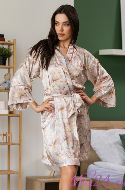 Халат-кимоно короткий женский Simfonia 4613 'Mia-Amore' - шелковый, с карманами и поясом Халат-кимоно короткий женский Simfonia 4613 'Mia-Amore' - шелковый, с карманами и поясом