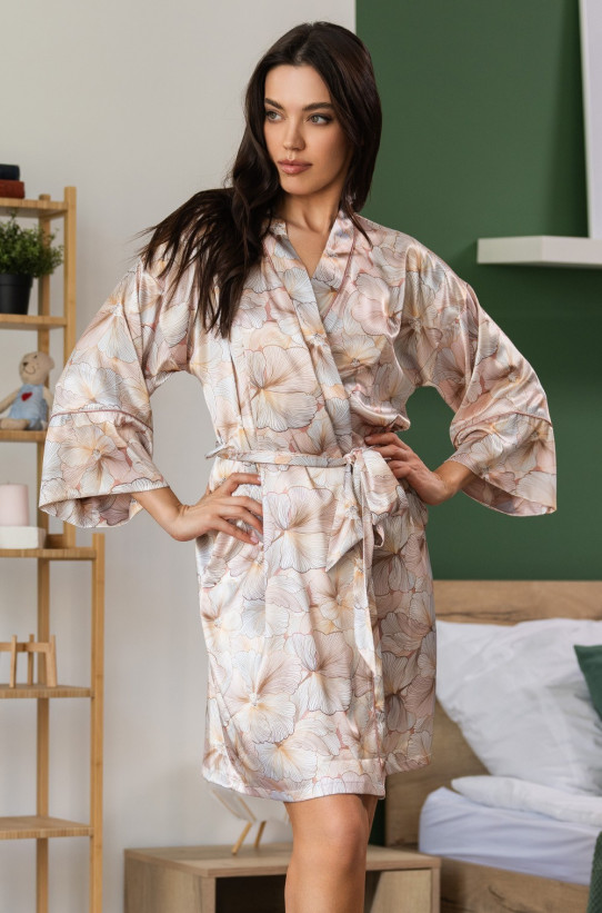 Халат-кимоно короткий женский Simfonia 4613 'Mia-Amore' - шелковый, с карманами и поясом 