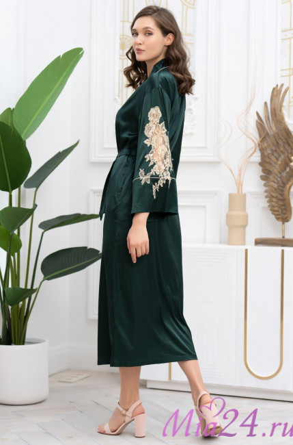 Халат длинный домашний женский Mia-Amore "Fellini" 3919 малахит  Халат длинный домашний женский Mia-Amore "Fellini" 3919 малахит