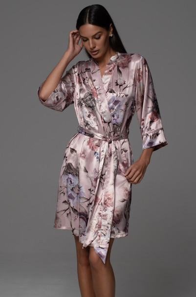 Халат короткий женский Philomena 4853 'Mia-Amore' - шелковый, с принтом 