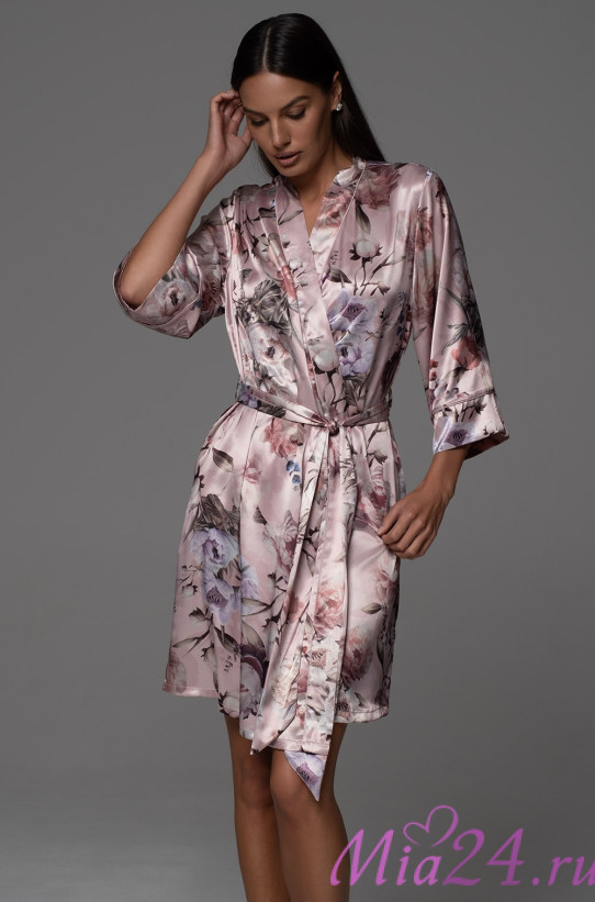 Халат короткий женский Philomena 4853 'Mia-Amore' - шелковый, с принтом 