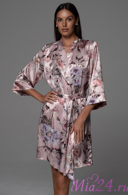 Халат короткий женский Philomena 4853 'Mia-Amore' - шелковый, с принтом Халат короткий женский Philomena 4853 'Mia-Amore' - шелковый, с принтом