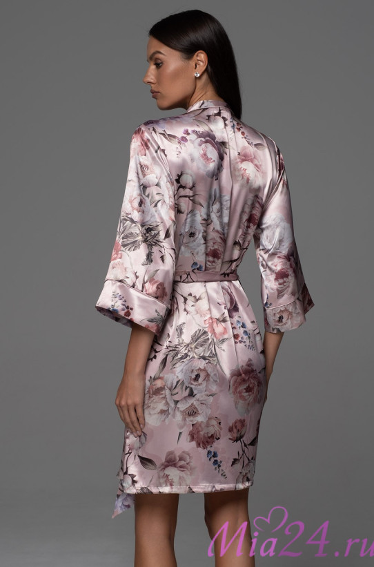 Халат короткий женский Philomena 4853 'Mia-Amore' - шелковый, с принтом 