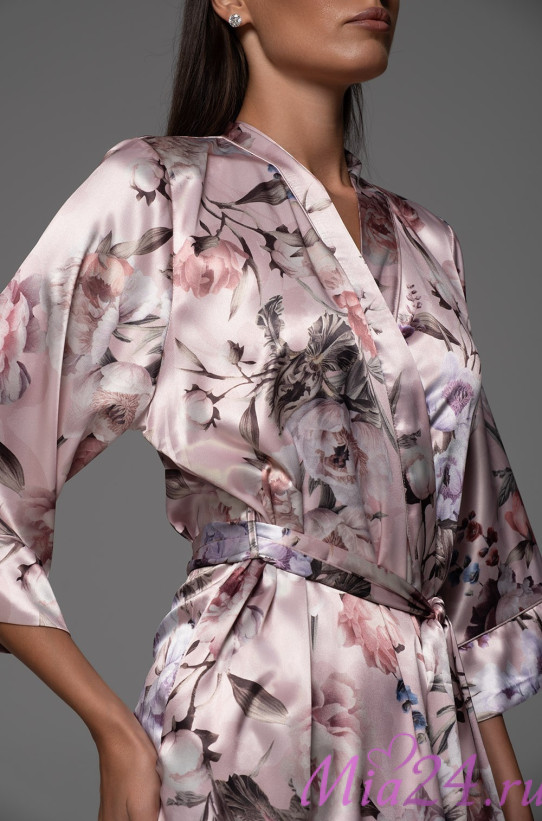 Халат короткий женский Philomena 4853 'Mia-Amore' - шелковый, с принтом 