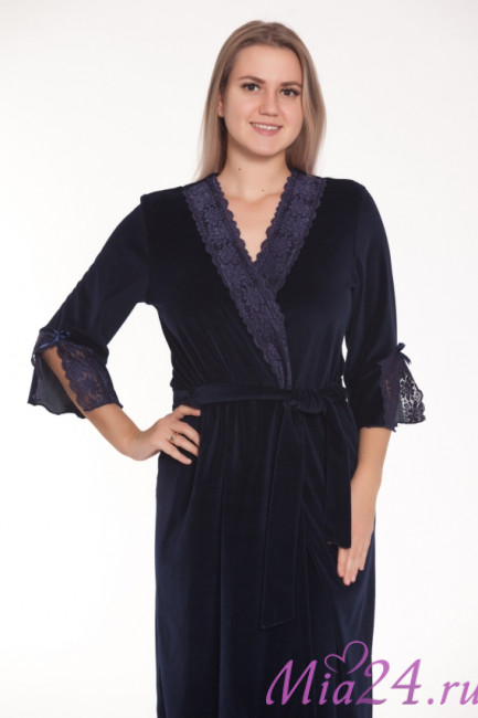 Халат велюровый женский Весталия 3773 синий Халат велюровый женский Весталия 3773 синий