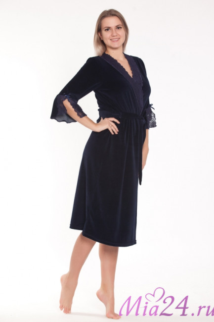 Халат велюровый женский Весталия 3773 синий Халат велюровый женский Весталия 3773 синий