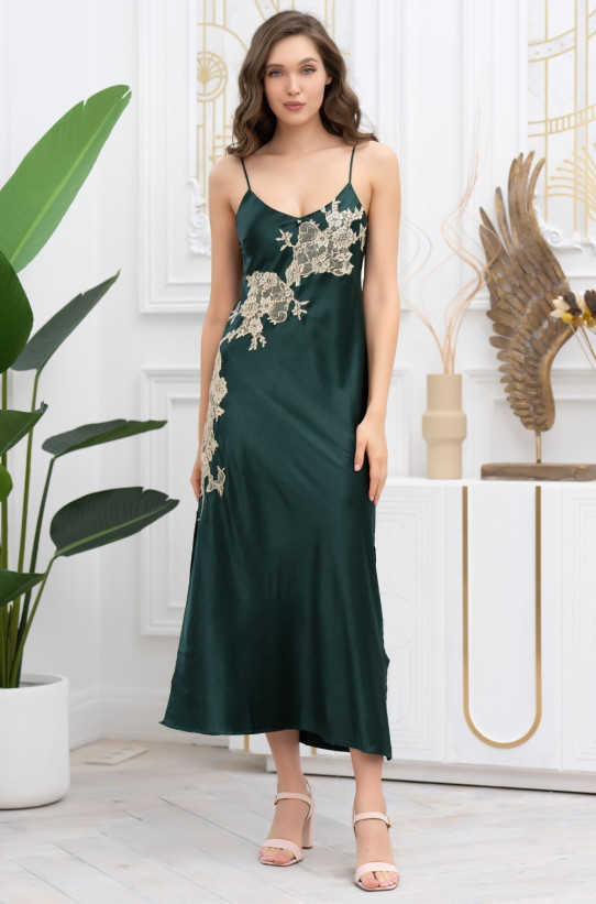 Сорочка длинаая женская шелковая Mia-Amore "Fellini" 3918 малахит 