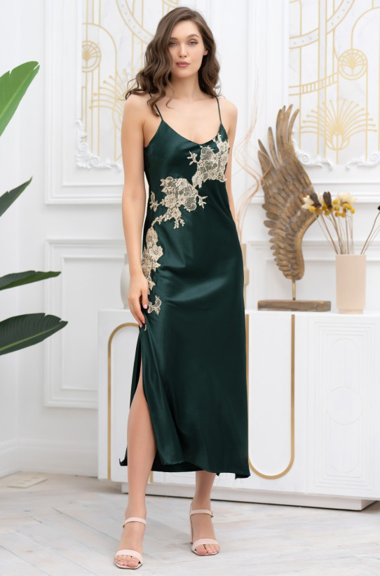 Сорочка длинаая женская шелковая Mia-Amore "Fellini" 3918 малахит 