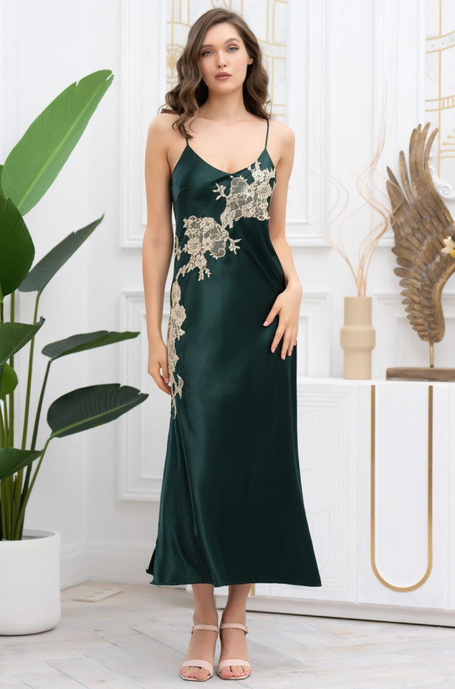 Сорочка длинаая женская шелковая Mia-Amore "Fellini" 3918 малахит 