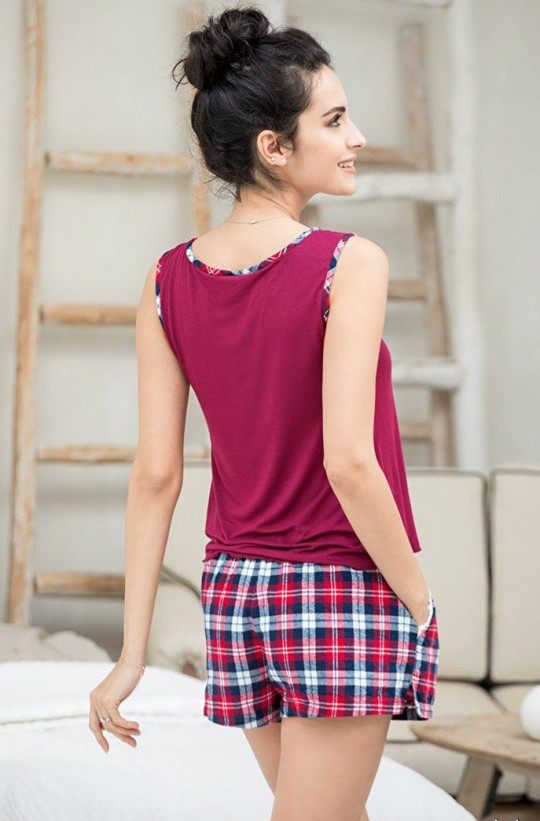 Пижама женская из вискозы Mia-Mella "Scotland" 6562 бордовый