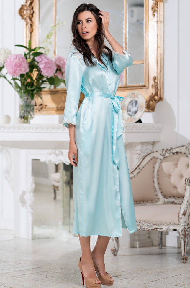Халат длинный шелковый Mia-Amore "Brigitte" 3689 голубой