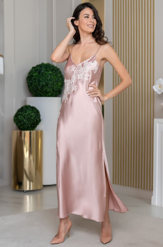 Сорочка длинаая женская шелковая Mia-Amore "Fellini" 3918 пудра