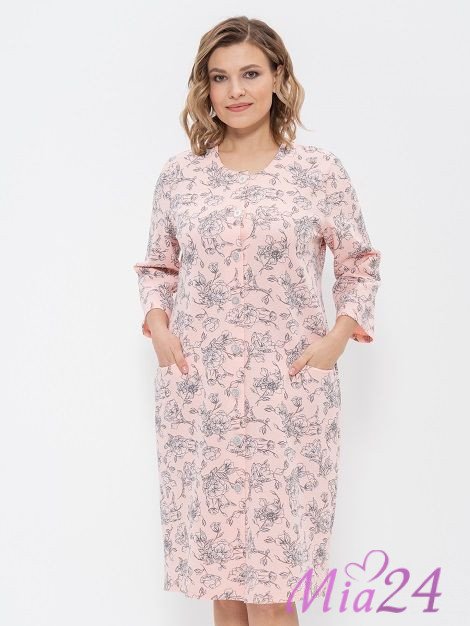 Халат женский на пуговицах "Cleo" 832 розовый Халат женский на пуговицах "Cleo" 832 розовый