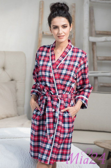 Халат женский из фланели Mia-Mella "Scotland" 6563 бордовый
