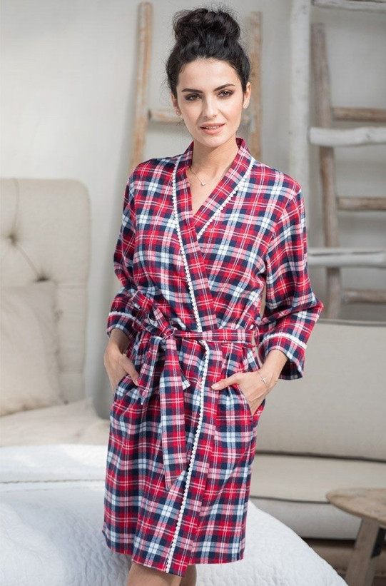 Халат женский из фланели Mia-Mella "Scotland" 6563 бордовый