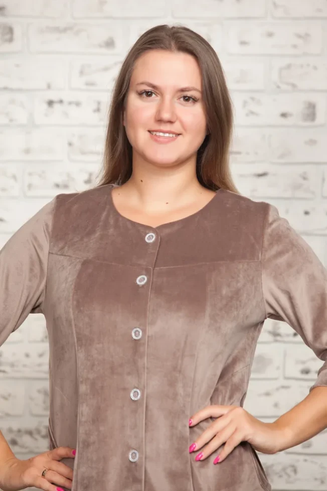 Халат велюровый женский на пуговицах Весталия 3723 кофейный