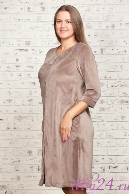 Халат велюровый женский на пуговицах Весталия 3723 кофейный Халат велюровый женский на пуговицах Весталия 3723 кофейный