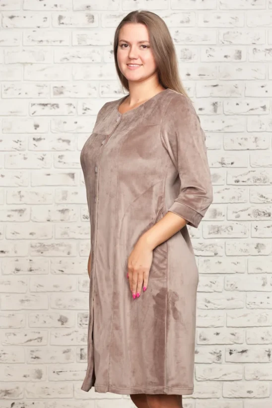 Халат велюровый женский на пуговицах Весталия 3723 кофейный