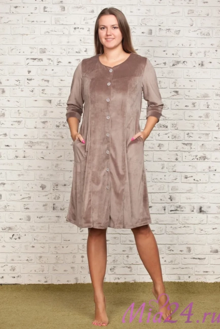 Халат велюровый женский на пуговицах Весталия 3723 кофейный Халат велюровый женский на пуговицах Весталия 3723 кофейный