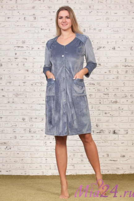 Халат велюровый женский Весталия 3781 стальной Халат велюровый женский Весталия 3781 стальной