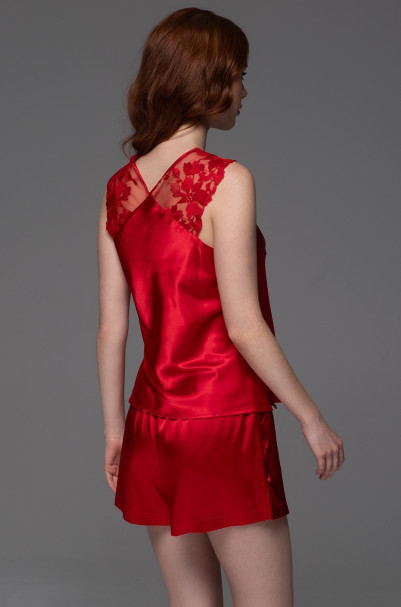 Комплект женский Merlot 4745 'Mia-Amore' - шелковый, красный, топ и шорты