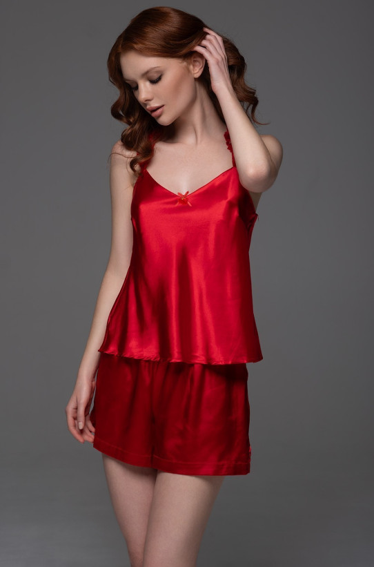 Комплект женский Merlot 4745 'Mia-Amore' - шелковый, красный, топ и шорты