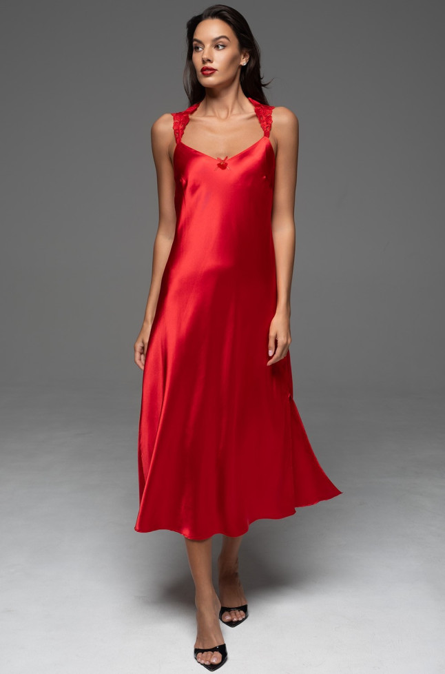 Сорочка длинная женская Merlot 4748 'Mia-Amore' - красная, полуприлегающая, на кружевных бретелях 