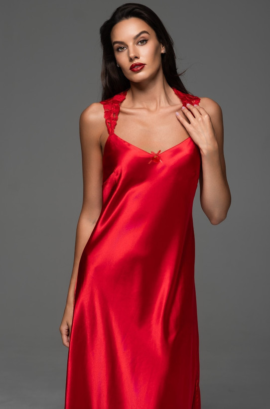 Сорочка длинная женская Merlot 4748 'Mia-Amore' - красная, полуприлегающая, на кружевных бретелях