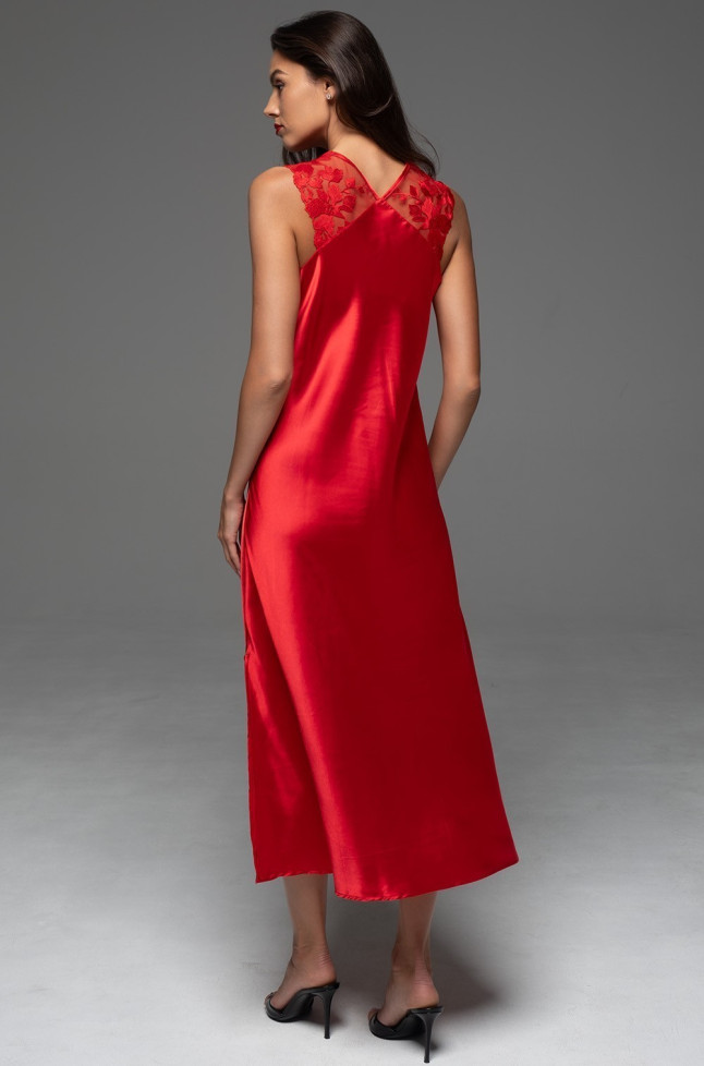 Сорочка длинная женская Merlot 4748 'Mia-Amore' - красная, полуприлегающая, на кружевных бретелях 