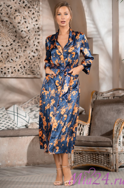 Халат длинный шелковый на пуговицах Mia-Amore "Qiara" 3829 Халат длинный шелковый на пуговицах Mia-Amore "Qiara" 3829