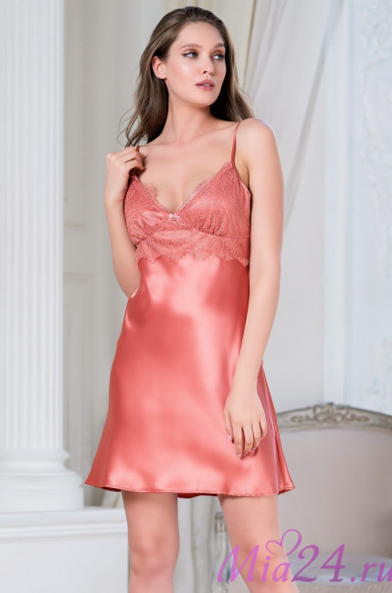 Сорочка короткая шелковая с кружевом Mia-Amore "Sharon" 3800 коралл Сорочка короткая шелковая с кружевом Mia-Amore "Sharon" 3800 коралл