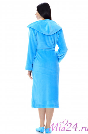 Длинный женский халат из велсофта с капюшоном S-Family бирюза