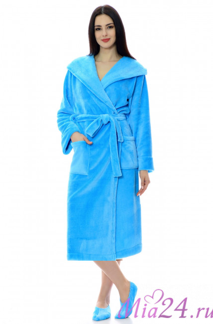 Длинный женский халат из велсофта с капюшоном S-Family бирюза Длинный женский халат из велсофта с капюшоном S-Family бирюза