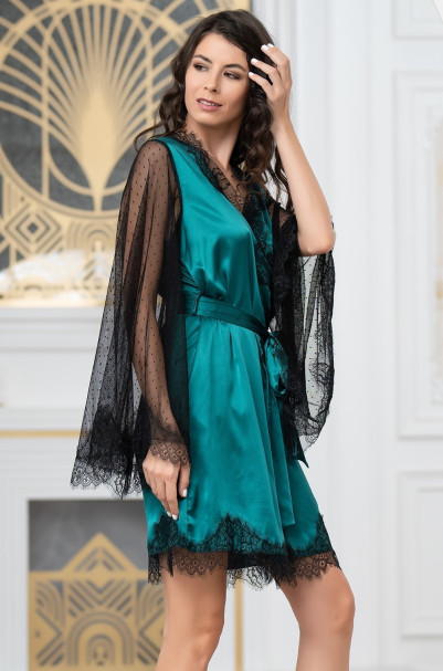 Халат женский короткий шелковый Mia-Amore "Windsor" 3883 изумруд