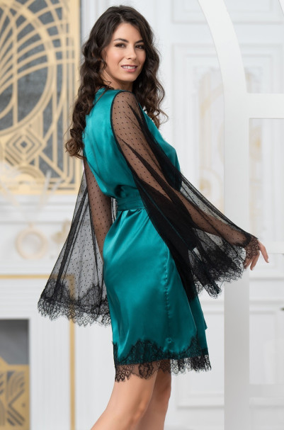 Халат женский короткий шелковый Mia-Amore "Windsor" 3883 изумруд