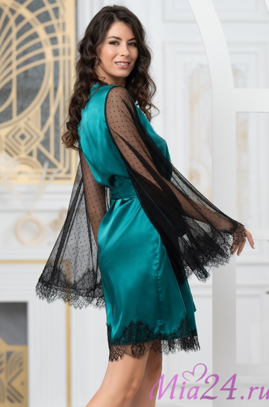 Халат женский короткий шелковый Mia-Amore "Windsor" 3883 изумруд
