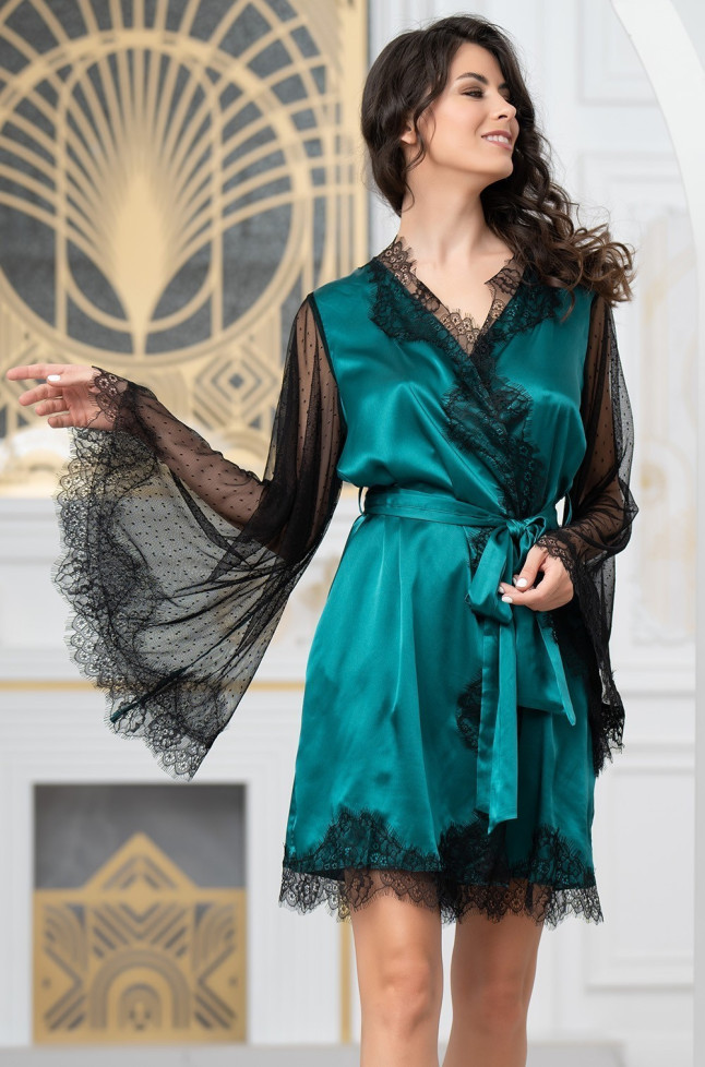 Халат женский короткий шелковый Mia-Amore "Windsor" 3883 изумруд