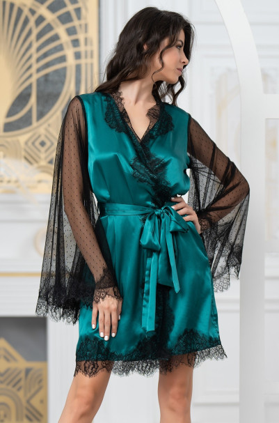 Халат женский короткий шелковый Mia-Amore "Windsor" 3883 изумруд