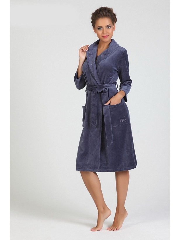 Халат велюровый Sogno Nic Club 1503 синий