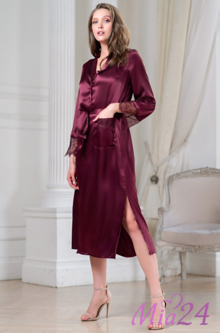 Халат длинный шелковый с кружевом Mia-Amore "Sharon" 3809 бордо 