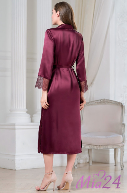 Халат длинный шелковый с кружевом Mia-Amore "Sharon" 3809 бордо 