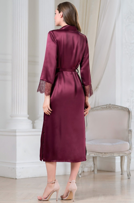 Халат длинный шелковый с кружевом Mia-Amore "Sharon" 3809 бордо 