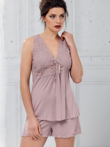 Пижама из бамбука+вискоза с шортами Reina 215 кофейный