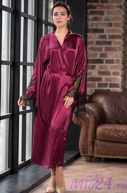 Халат длинный шелковый Mia-Amore "Bella" 3379 бургундия