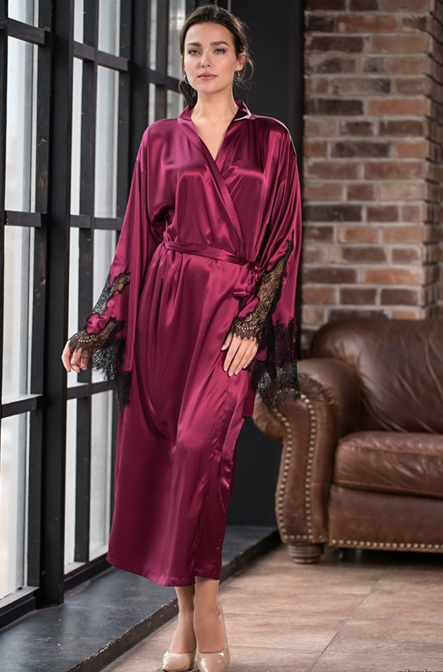 Халат длинный шелковый Mia-Amore "Bella" 3379 бургундия